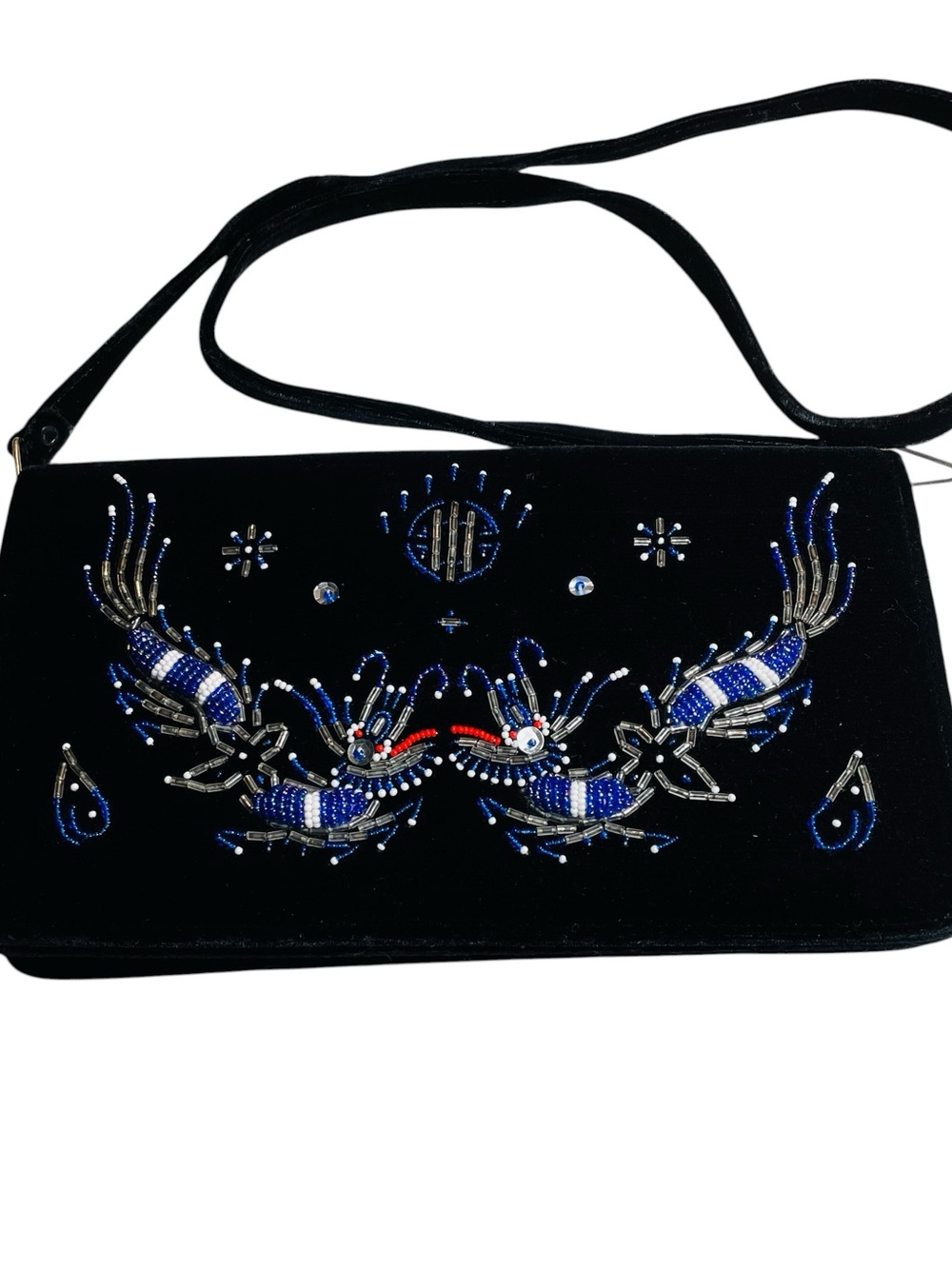 Vintage Dông Thânk Dakao Black Velvet Shoulder Bag Embellished with Beadwork